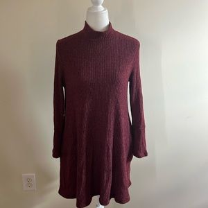 Sweater dress-maroon or crimson- Small. Ribbed soft and cozy.